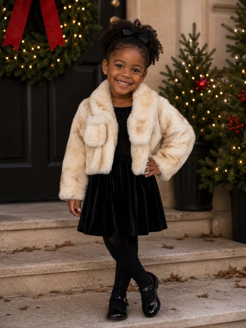 Gymboree Girls 4T 5T Faux Fur Cropped Jacket Cream Holiday New Years Dress Coat